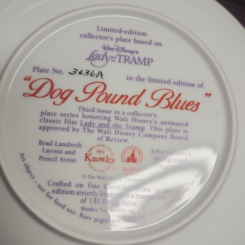 Edwin M Knowles Fine China Plate - Disney Edition Lady And The Tramp - Picture 2 of 2